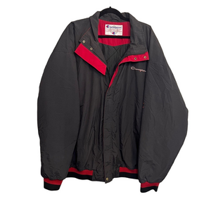 Vintage 90s Champion Black & Red Logo Bomber Jacket – Size XL